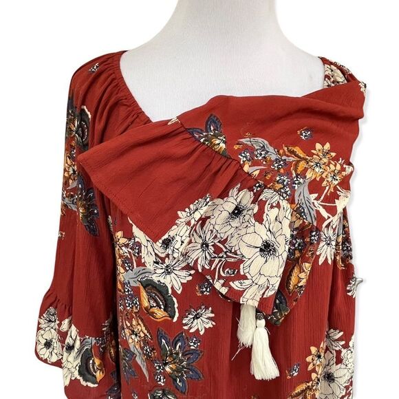 Lola P floral boho bell sleeve ruffle blouse M NWT - Picture 4 of 7